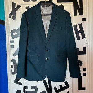 Blue Express Men Slim Charcoal Cotton Oxford Suit Jacket